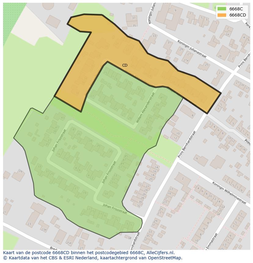Afbeelding van het postcodegebied 6668 CD op de kaart.
