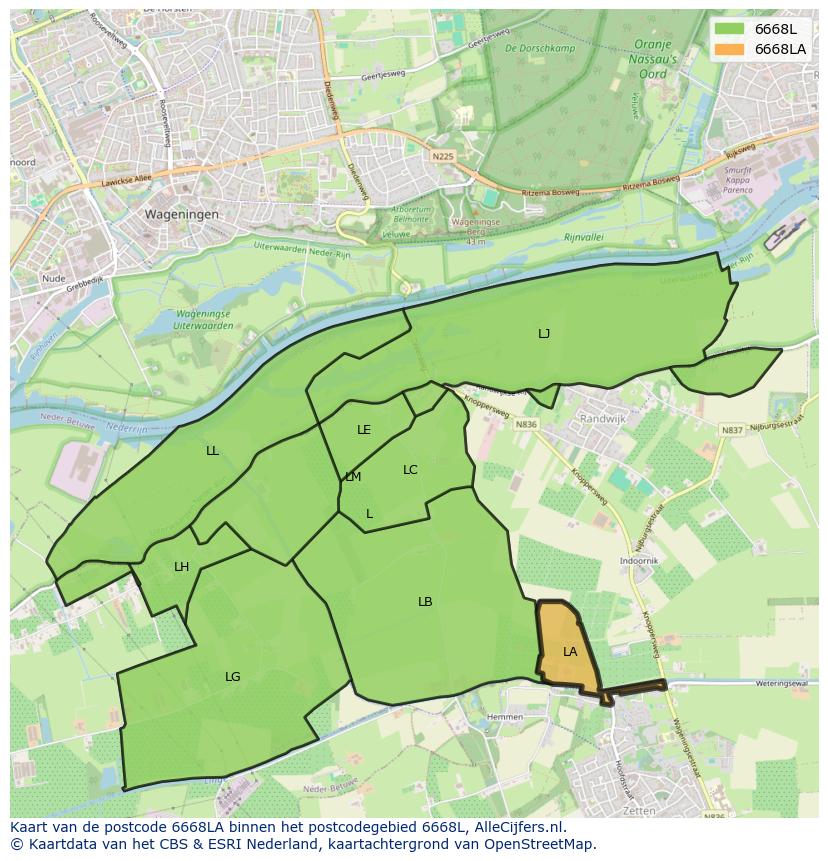 Afbeelding van het postcodegebied 6668 LA op de kaart.