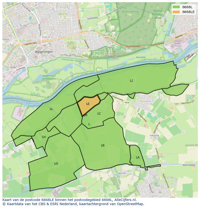 Afbeelding van het postcodegebied 6668 LE op de kaart.