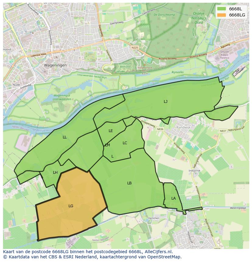 Afbeelding van het postcodegebied 6668 LG op de kaart.