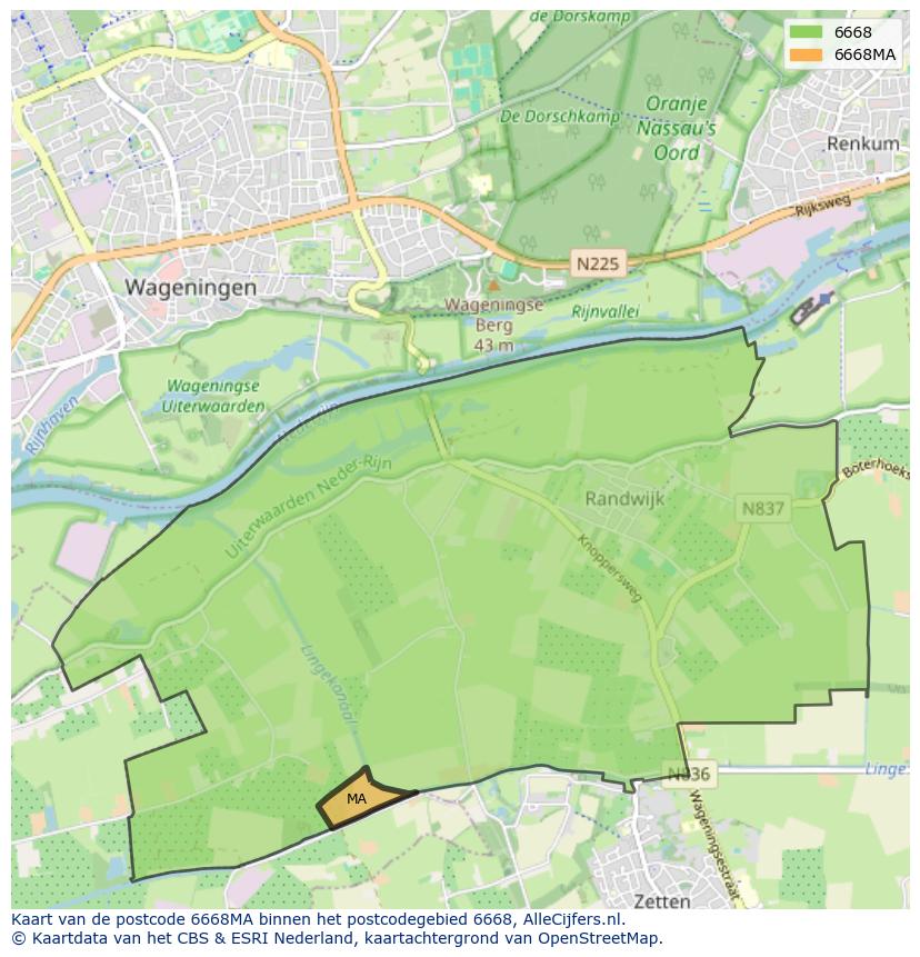 Afbeelding van het postcodegebied 6668 MA op de kaart.