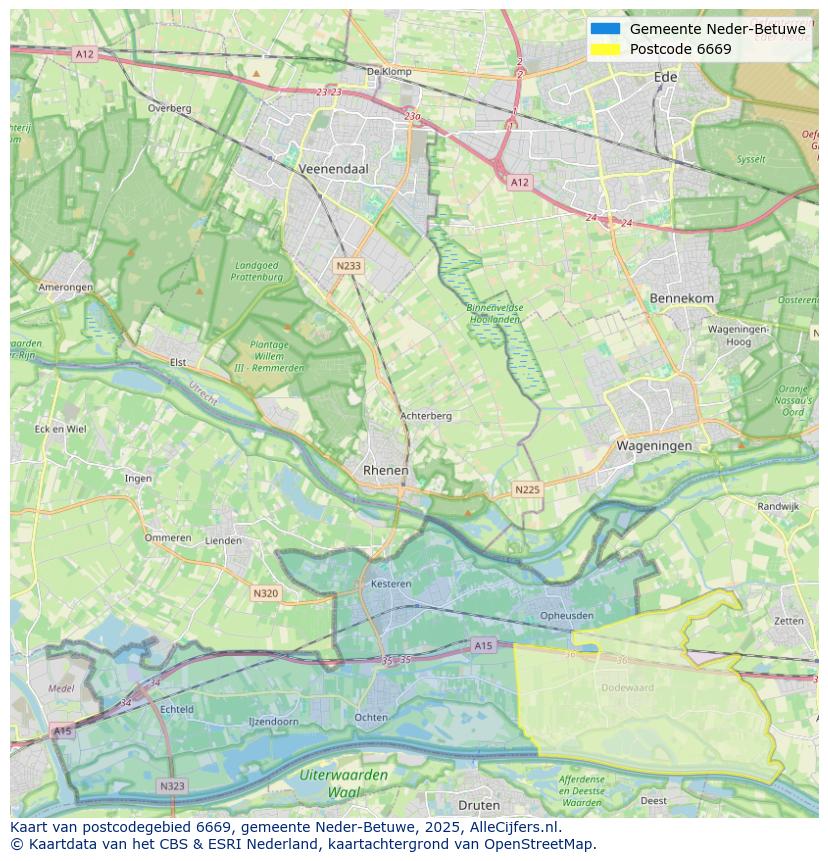 Afbeelding van het postcodegebied 6669 op de kaart.