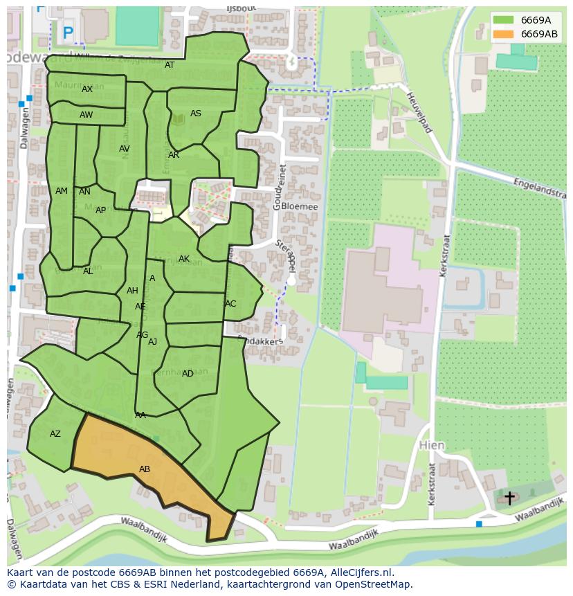 Afbeelding van het postcodegebied 6669 AB op de kaart.