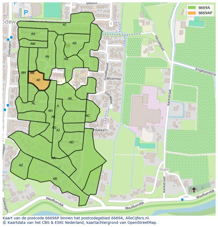 Afbeelding van het postcodegebied 6669 AP op de kaart.