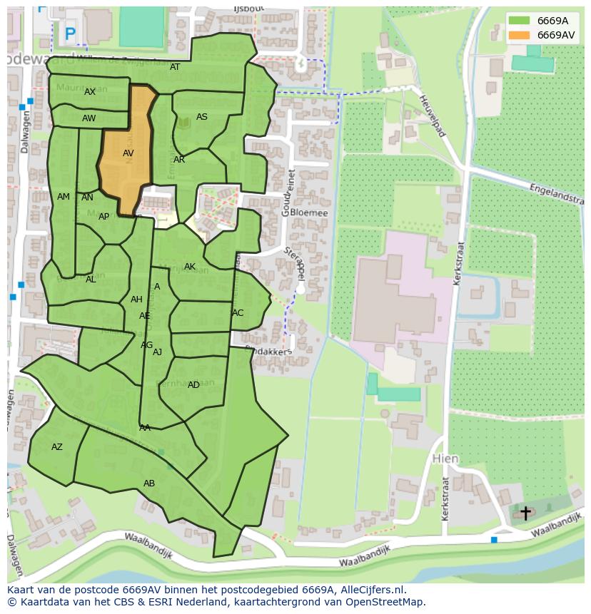 Afbeelding van het postcodegebied 6669 AV op de kaart.
