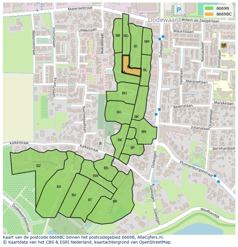 Afbeelding van het postcodegebied 6669 BC op de kaart.