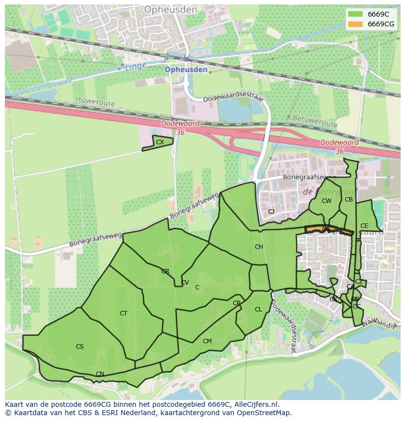 Afbeelding van het postcodegebied 6669 CG op de kaart.