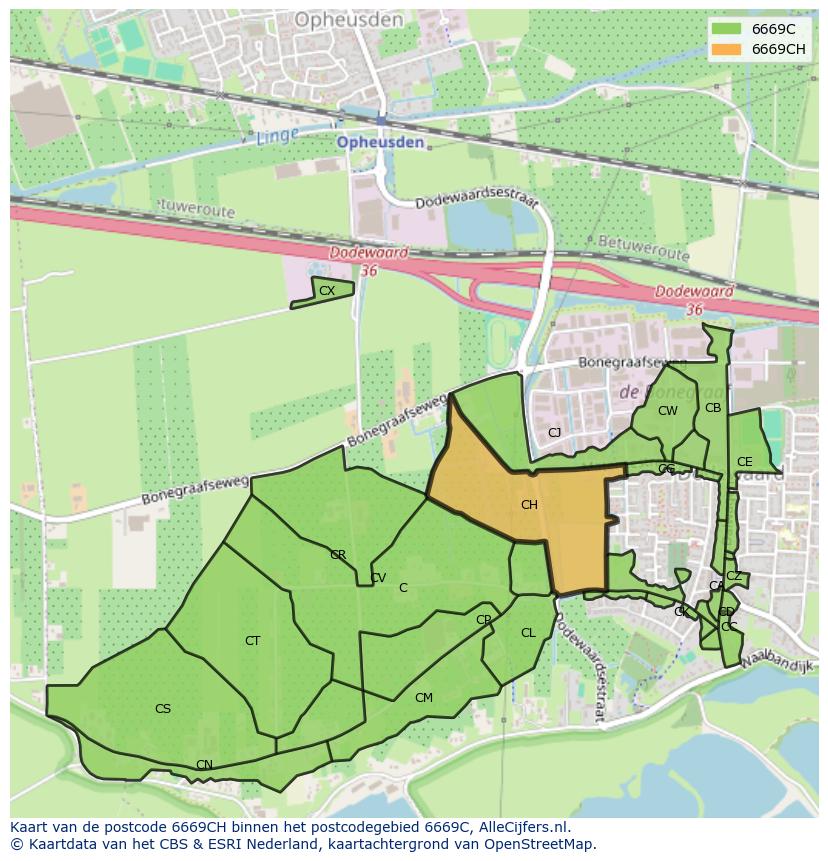 Afbeelding van het postcodegebied 6669 CH op de kaart.