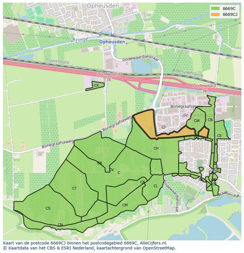 Afbeelding van het postcodegebied 6669 CJ op de kaart.