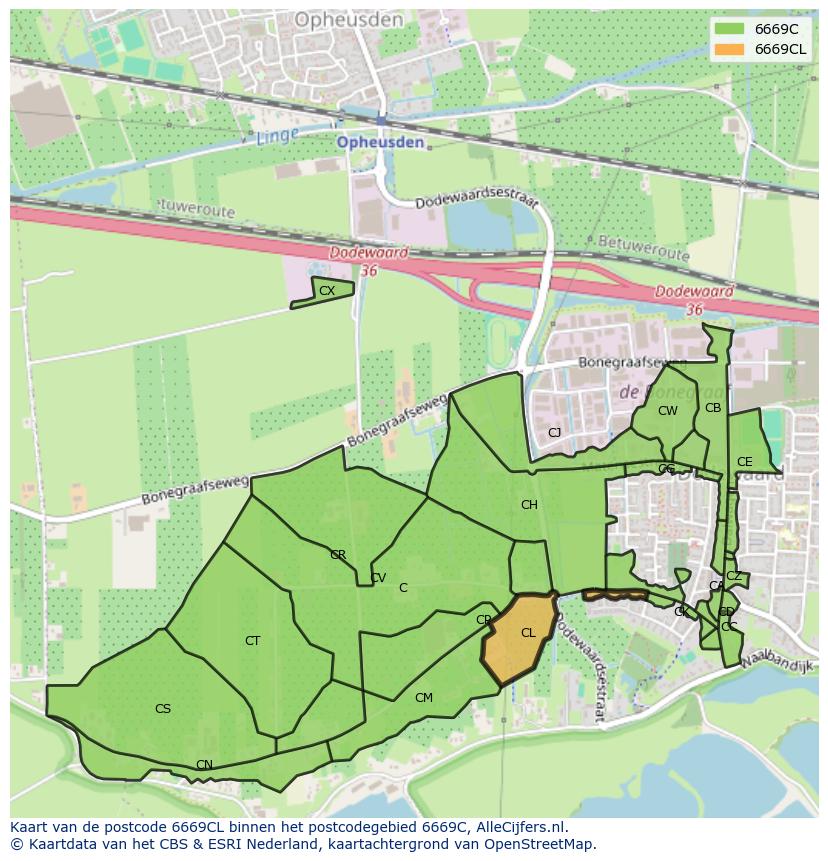Afbeelding van het postcodegebied 6669 CL op de kaart.