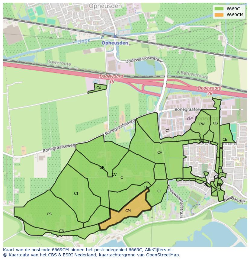 Afbeelding van het postcodegebied 6669 CM op de kaart.
