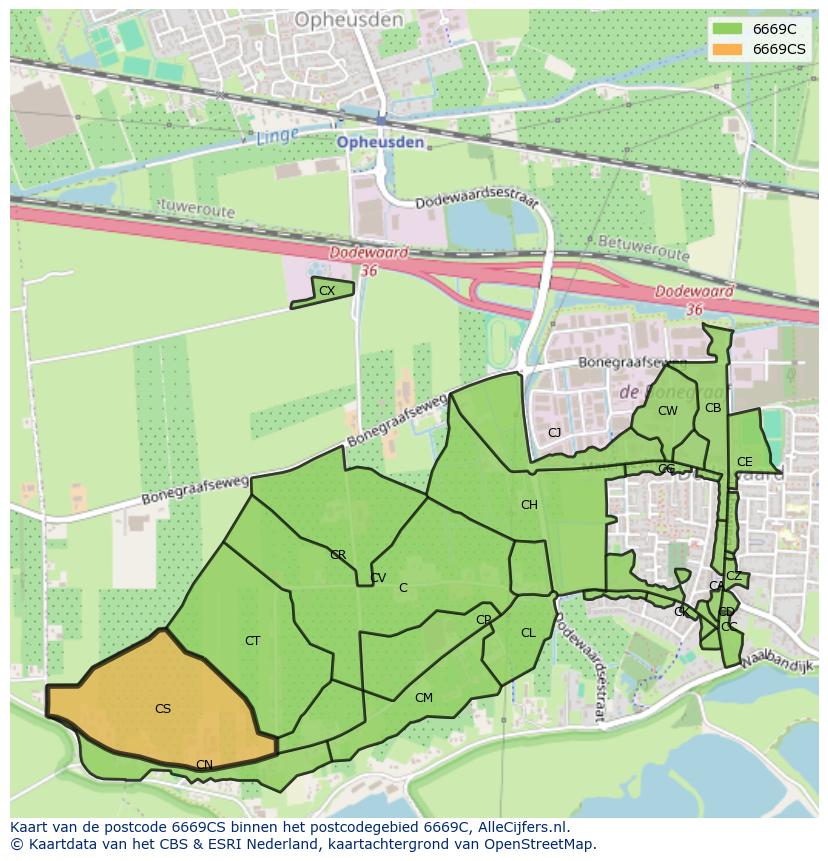 Afbeelding van het postcodegebied 6669 CS op de kaart.