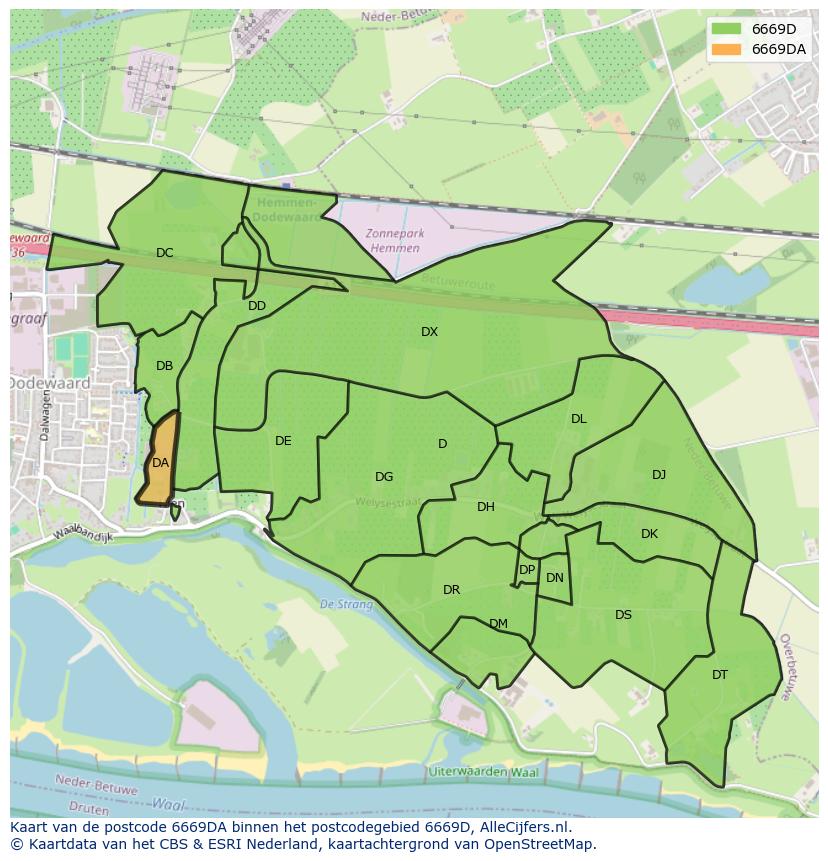 Afbeelding van het postcodegebied 6669 DA op de kaart.