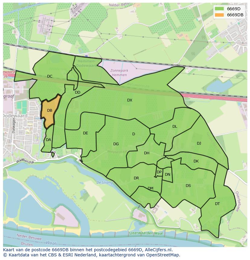 Afbeelding van het postcodegebied 6669 DB op de kaart.