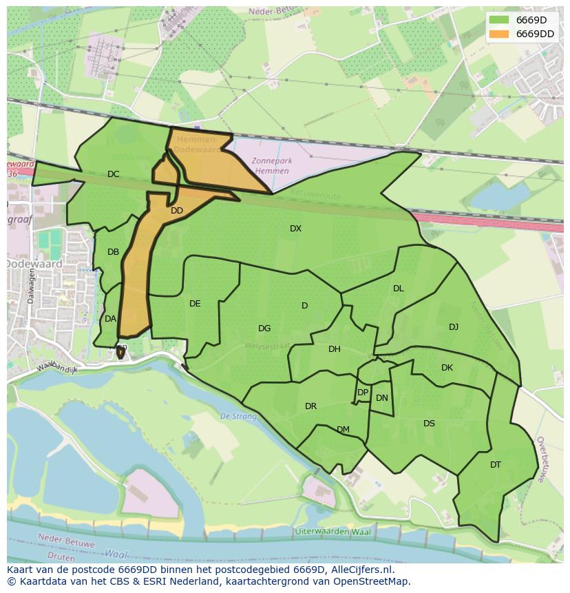 Afbeelding van het postcodegebied 6669 DD op de kaart.