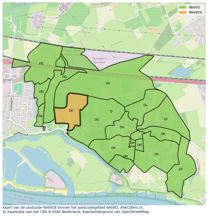 Afbeelding van het postcodegebied 6669 DE op de kaart.