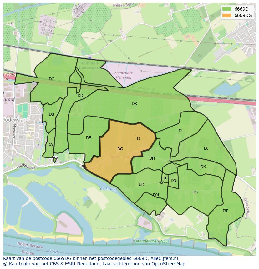 Afbeelding van het postcodegebied 6669 DG op de kaart.