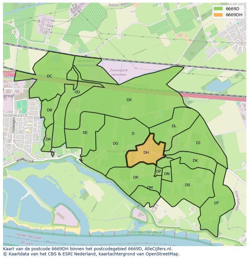 Afbeelding van het postcodegebied 6669 DH op de kaart.