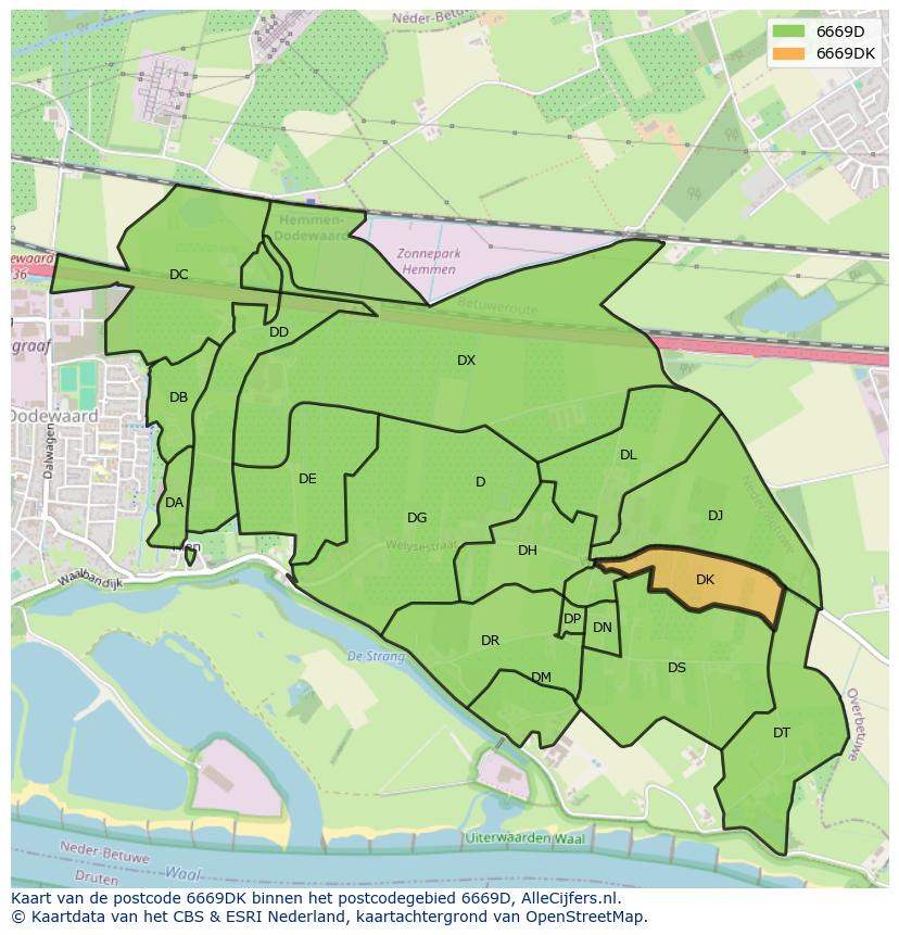 Afbeelding van het postcodegebied 6669 DK op de kaart.
