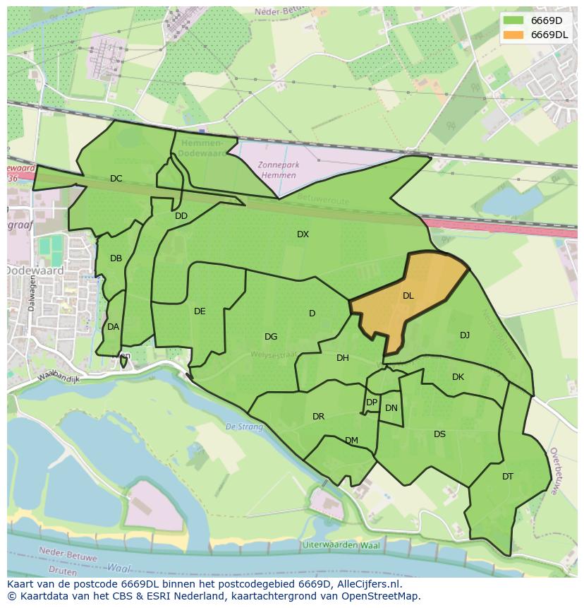 Afbeelding van het postcodegebied 6669 DL op de kaart.