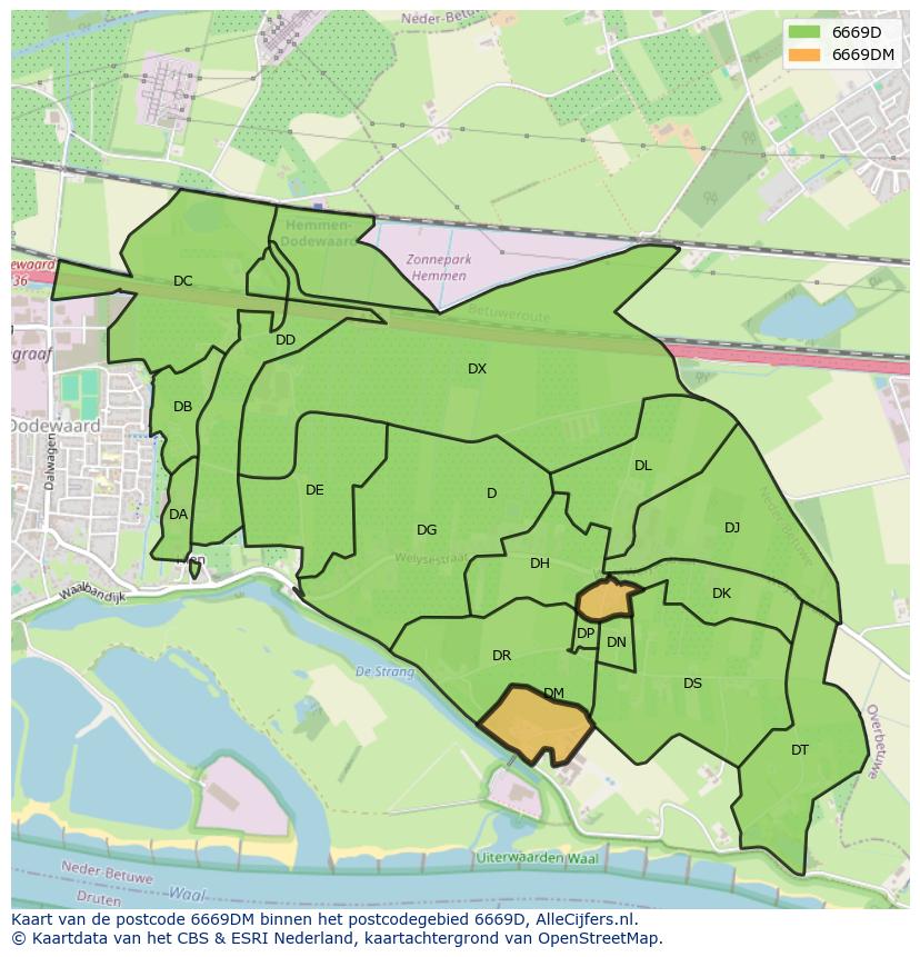 Afbeelding van het postcodegebied 6669 DM op de kaart.