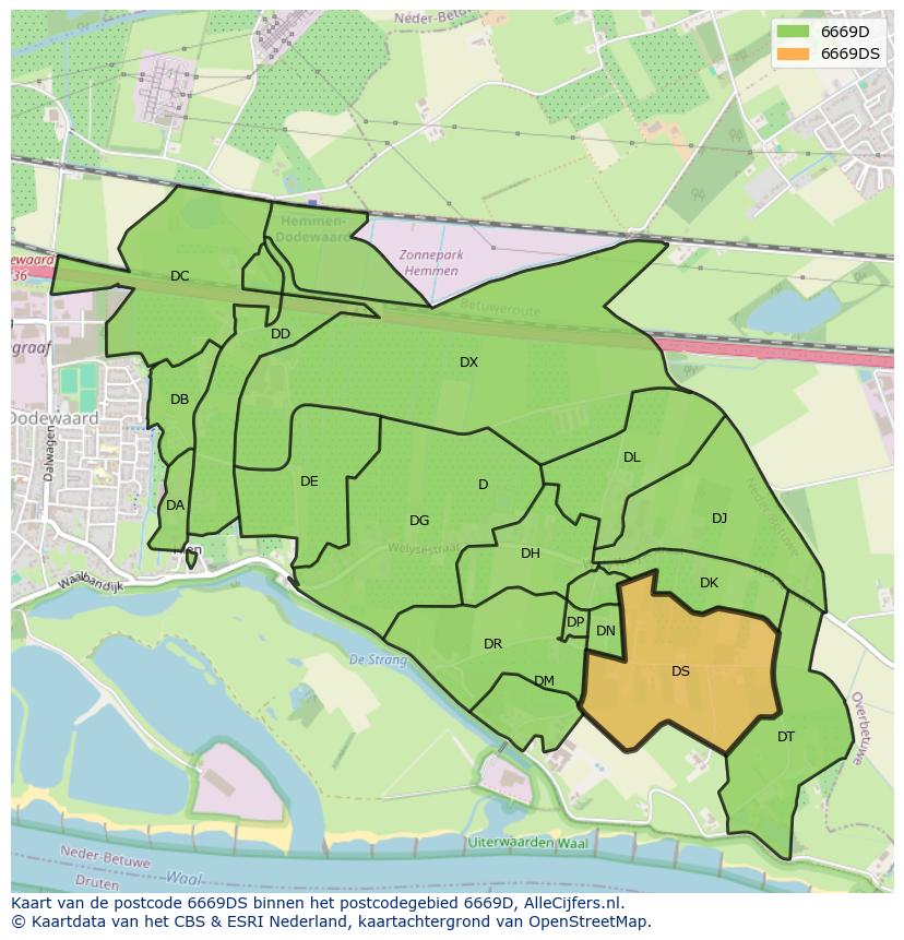 Afbeelding van het postcodegebied 6669 DS op de kaart.