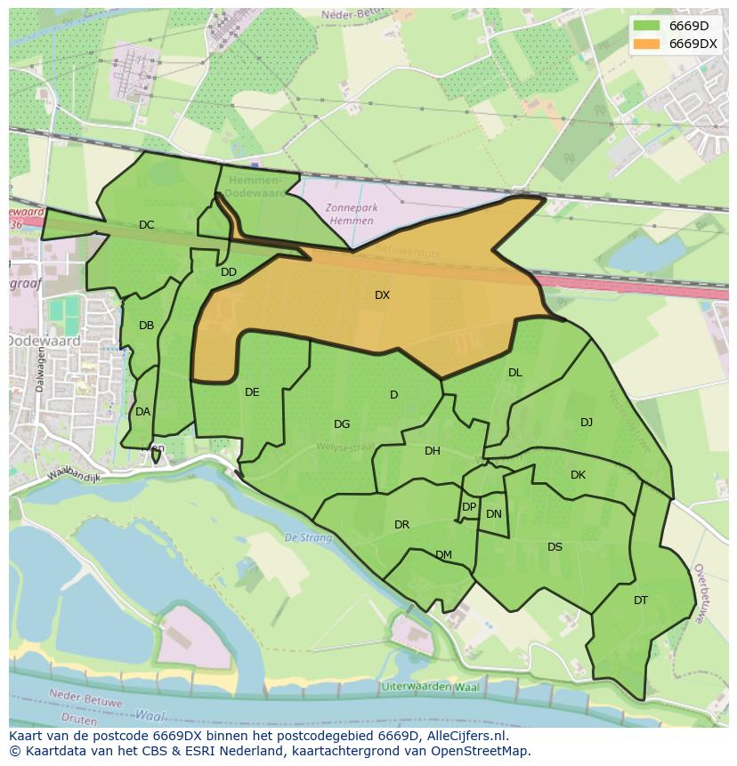 Afbeelding van het postcodegebied 6669 DX op de kaart.