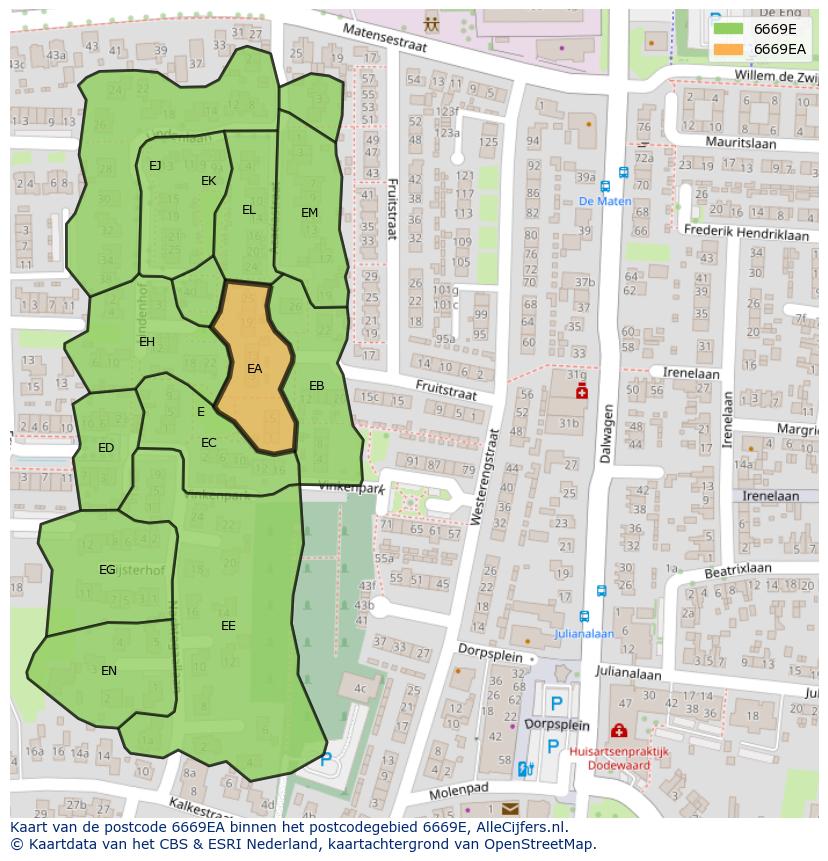 Afbeelding van het postcodegebied 6669 EA op de kaart.