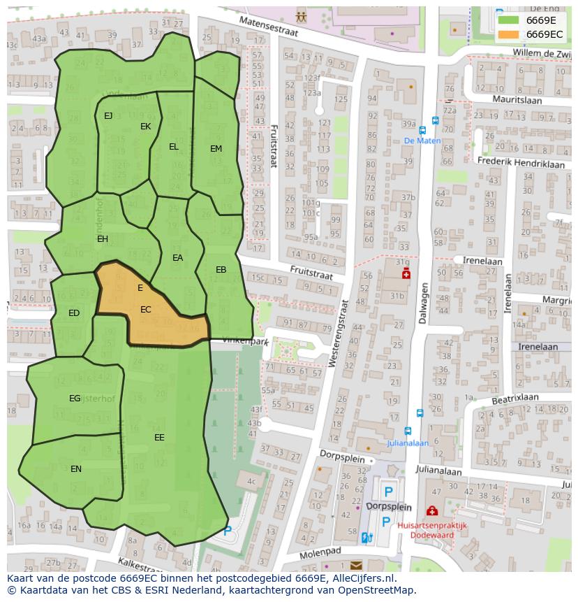 Afbeelding van het postcodegebied 6669 EC op de kaart.