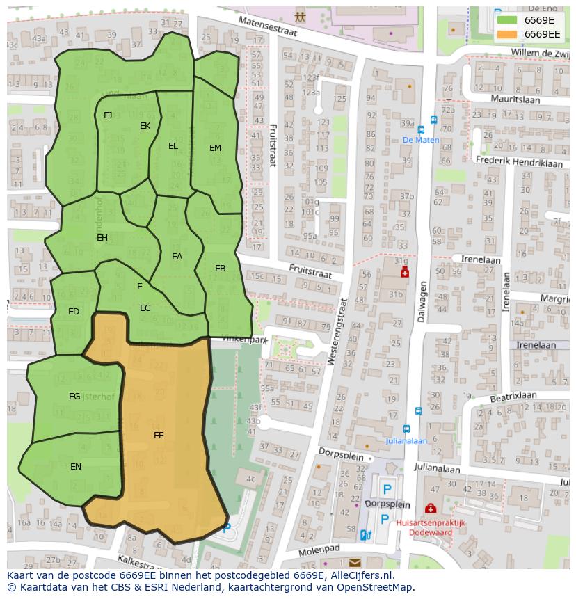 Afbeelding van het postcodegebied 6669 EE op de kaart.