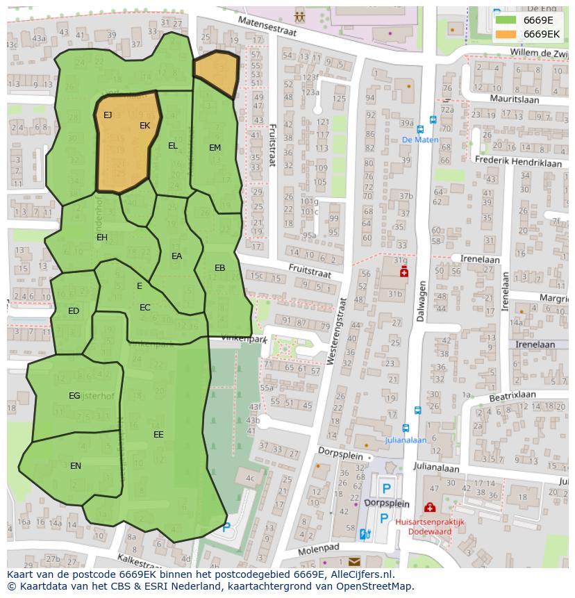 Afbeelding van het postcodegebied 6669 EK op de kaart.