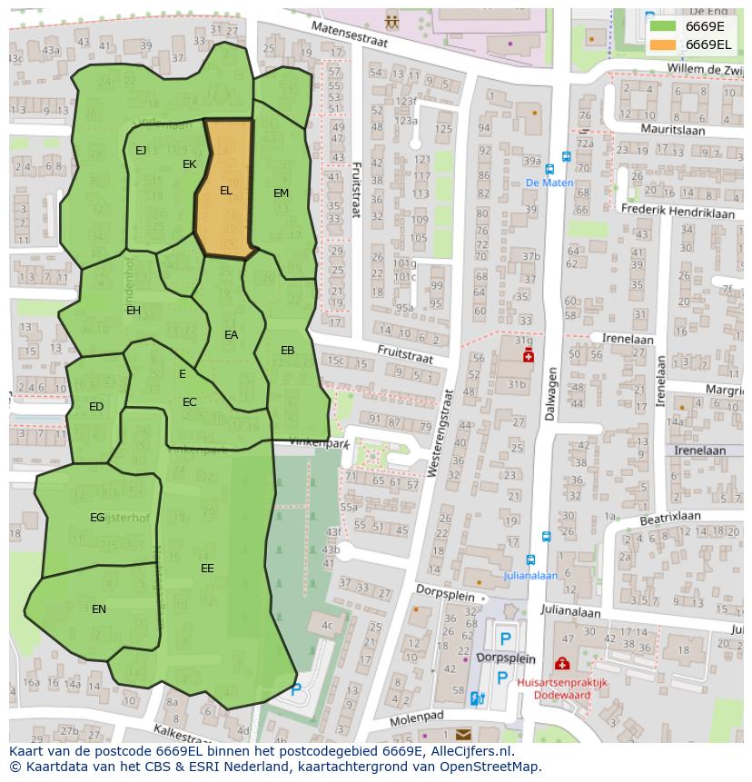 Afbeelding van het postcodegebied 6669 EL op de kaart.