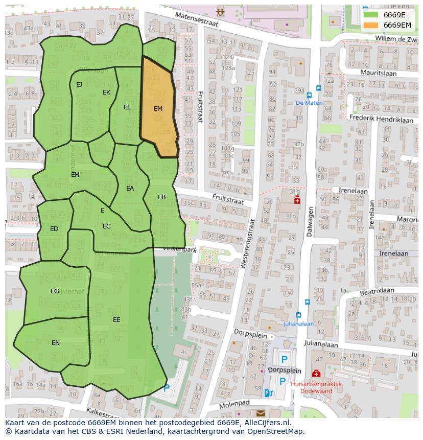 Afbeelding van het postcodegebied 6669 EM op de kaart.