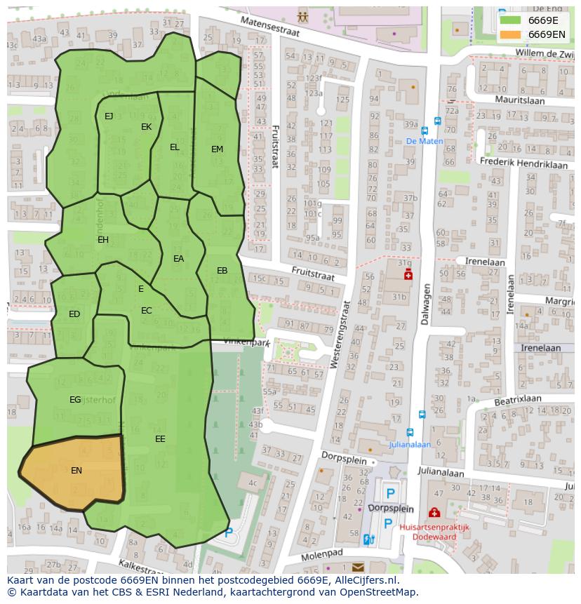 Afbeelding van het postcodegebied 6669 EN op de kaart.
