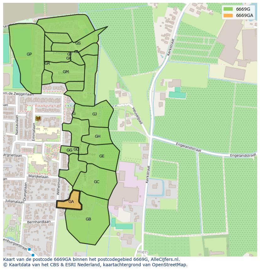 Afbeelding van het postcodegebied 6669 GA op de kaart.