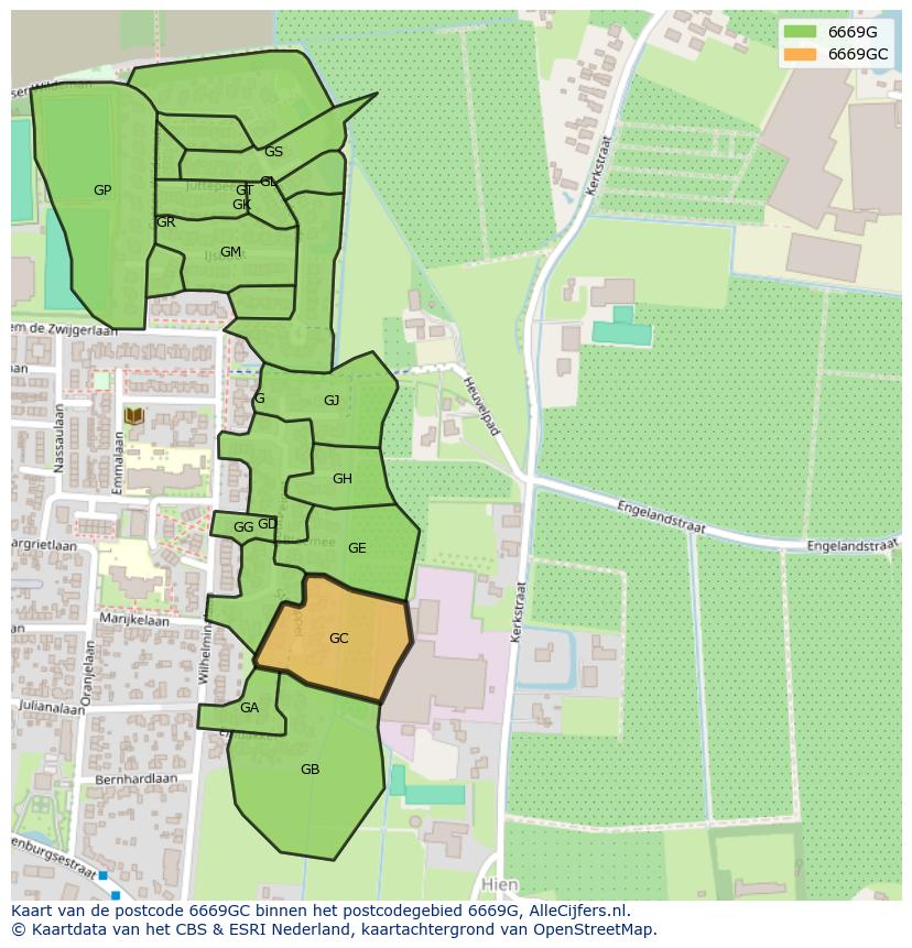 Afbeelding van het postcodegebied 6669 GC op de kaart.
