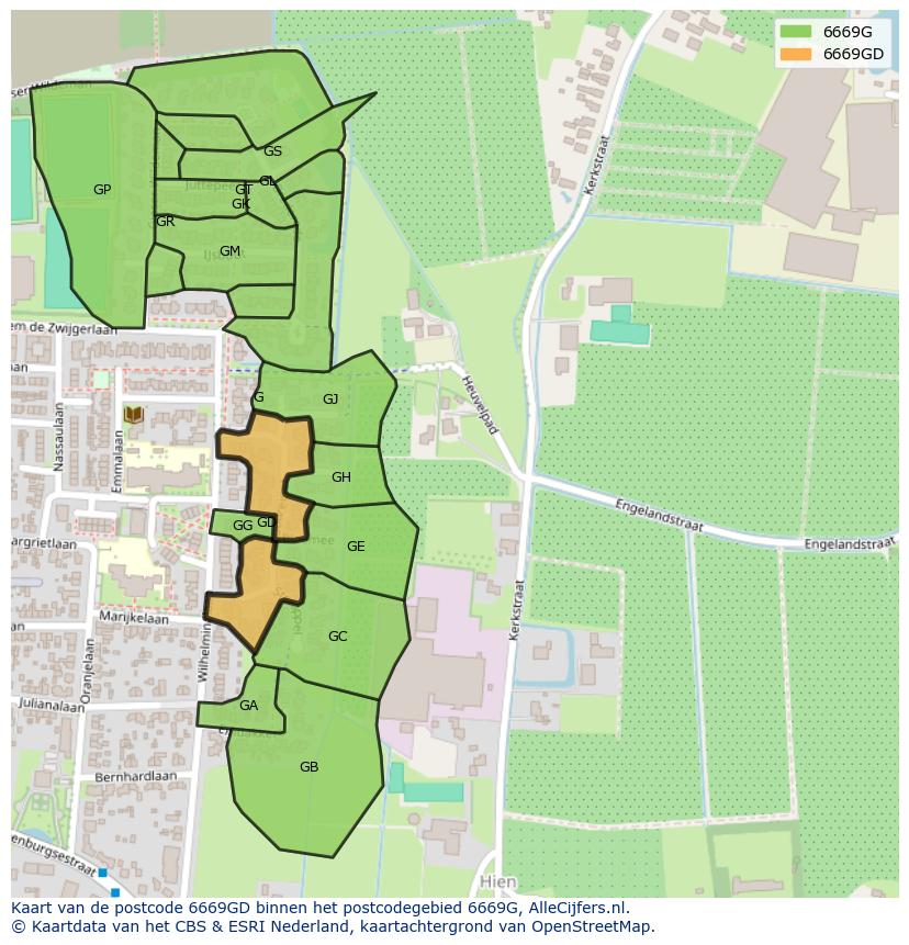Afbeelding van het postcodegebied 6669 GD op de kaart.