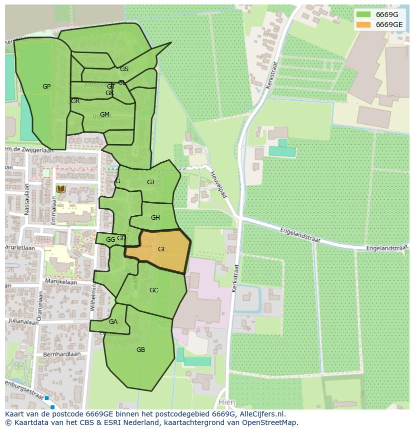 Afbeelding van het postcodegebied 6669 GE op de kaart.