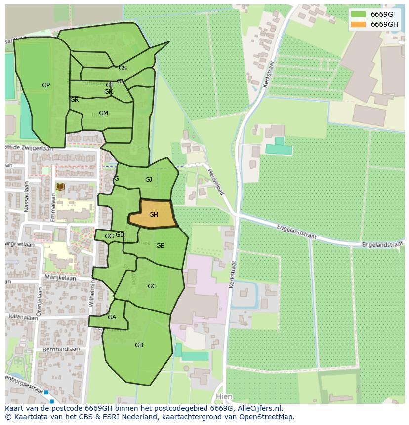 Afbeelding van het postcodegebied 6669 GH op de kaart.