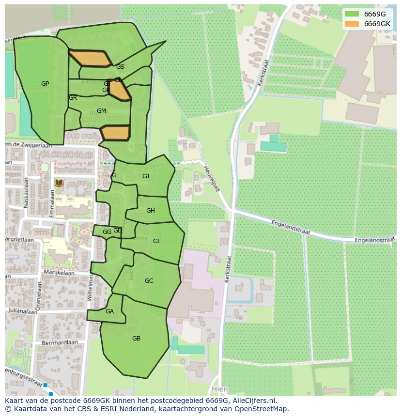 Afbeelding van het postcodegebied 6669 GK op de kaart.