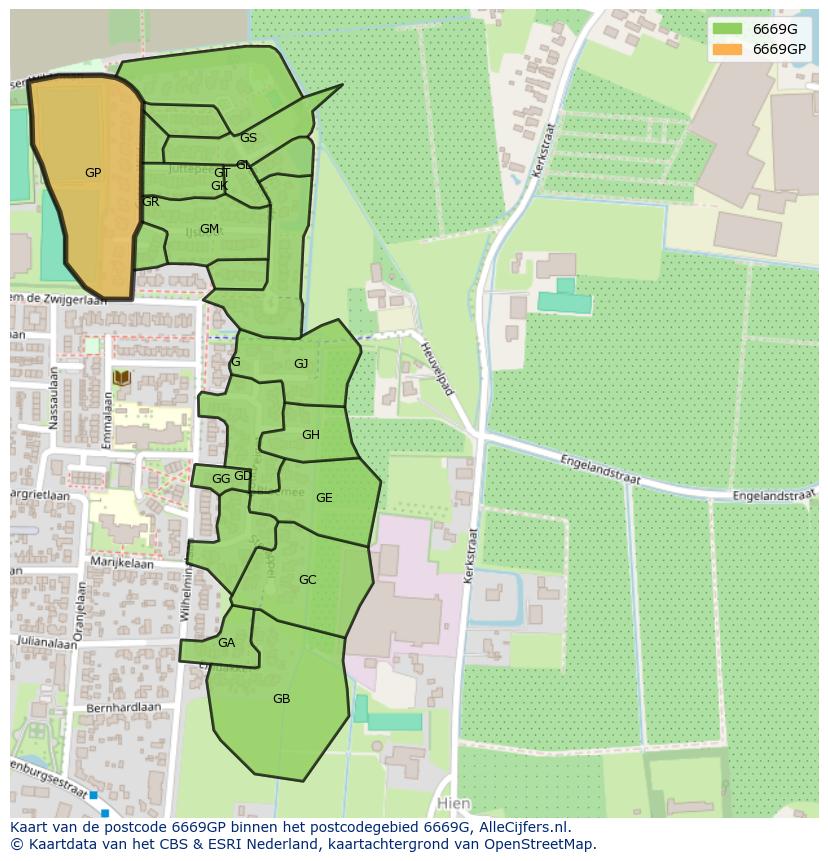 Afbeelding van het postcodegebied 6669 GP op de kaart.
