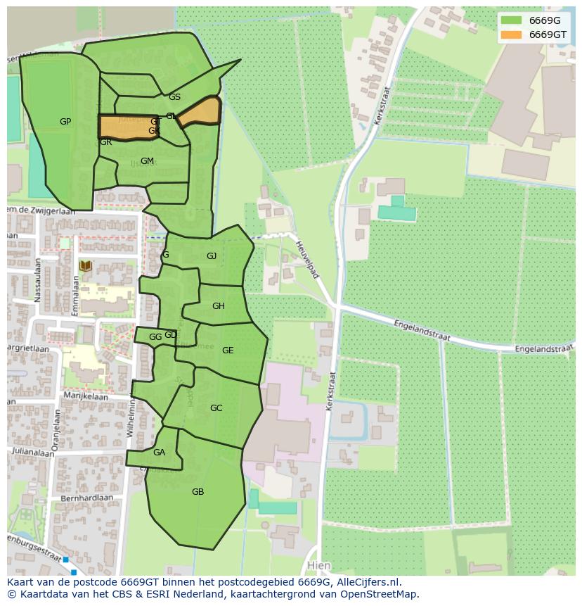 Afbeelding van het postcodegebied 6669 GT op de kaart.
