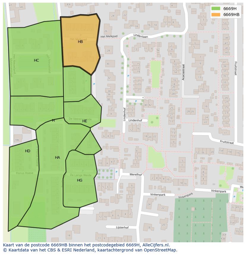 Afbeelding van het postcodegebied 6669 HB op de kaart.