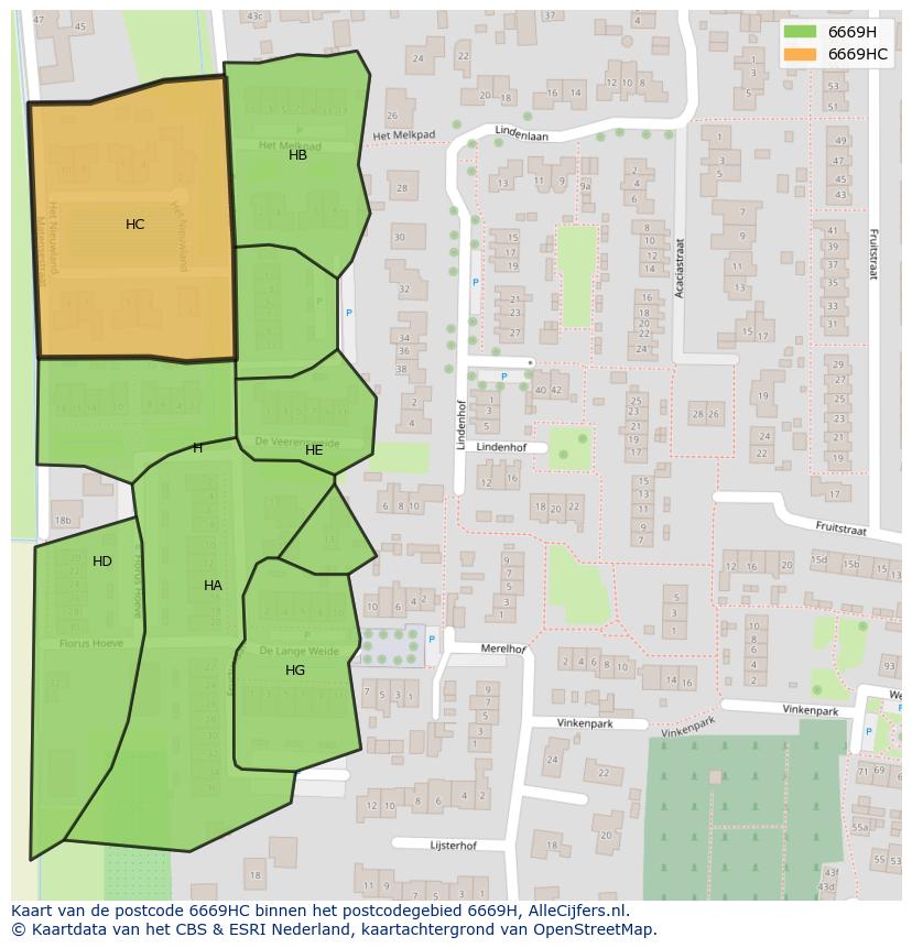 Afbeelding van het postcodegebied 6669 HC op de kaart.