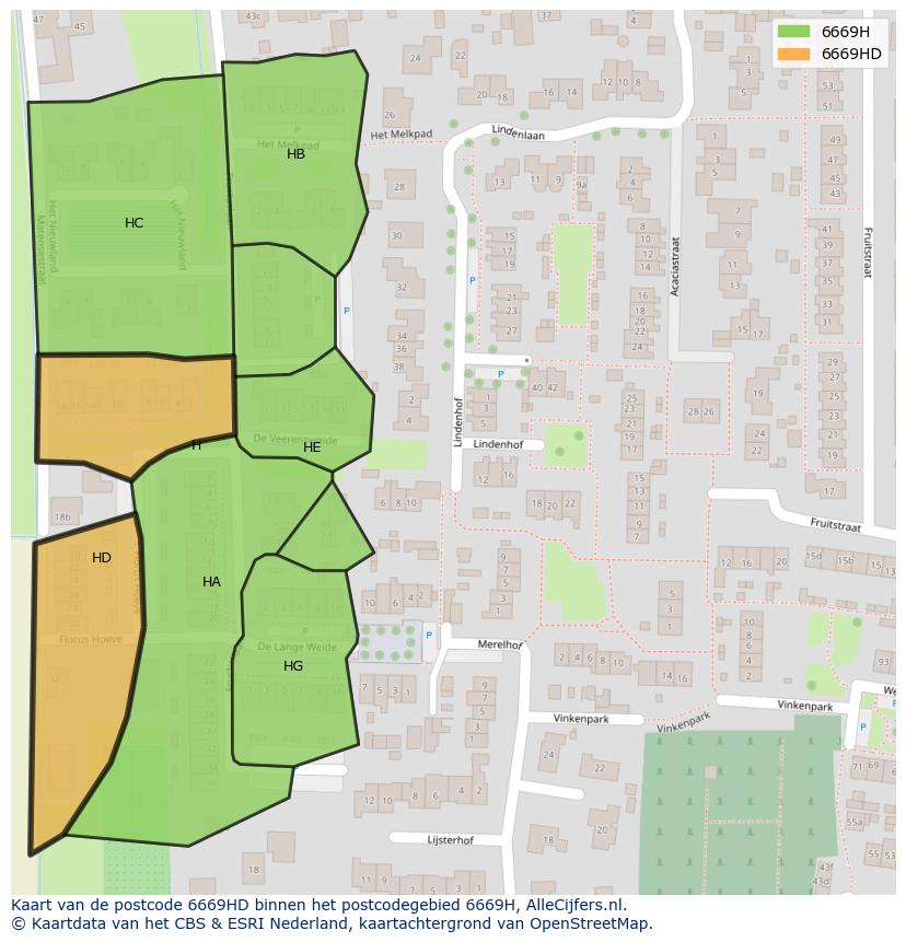 Afbeelding van het postcodegebied 6669 HD op de kaart.