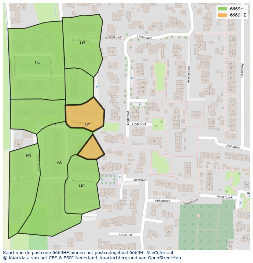 Afbeelding van het postcodegebied 6669 HE op de kaart.