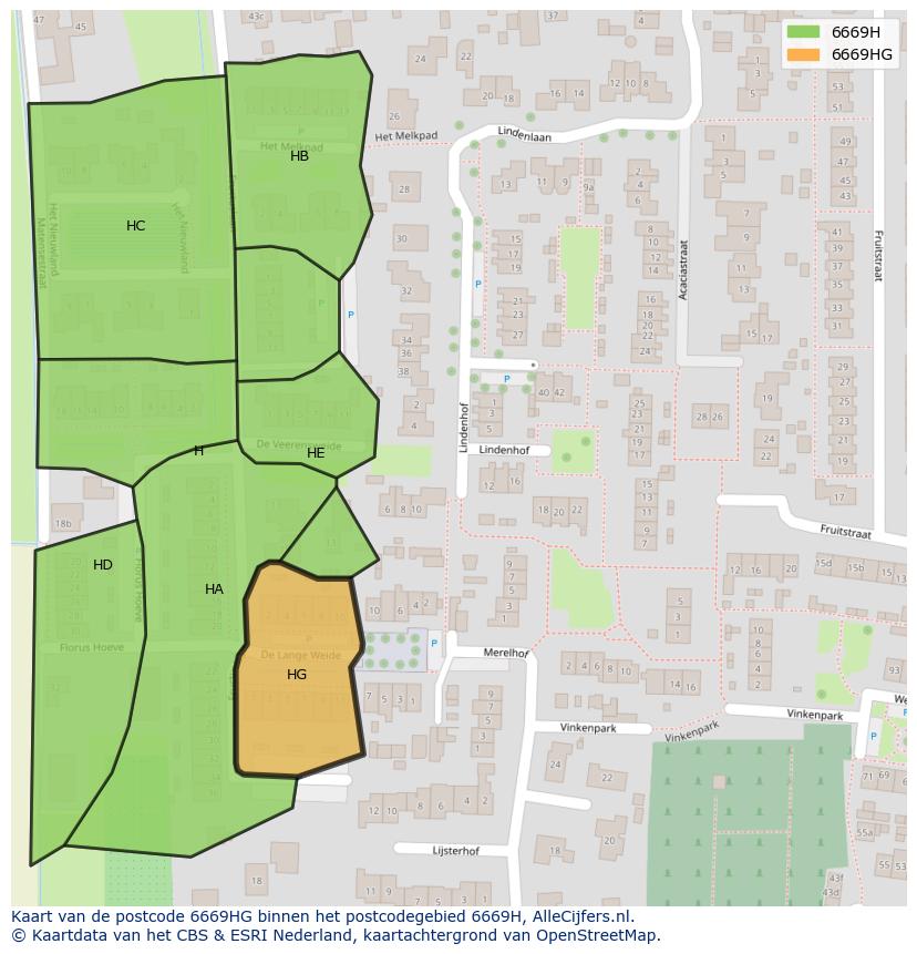 Afbeelding van het postcodegebied 6669 HG op de kaart.