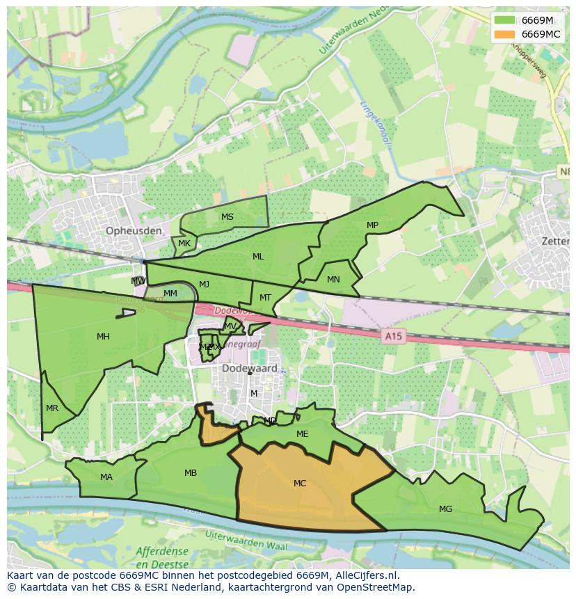 Afbeelding van het postcodegebied 6669 MC op de kaart.