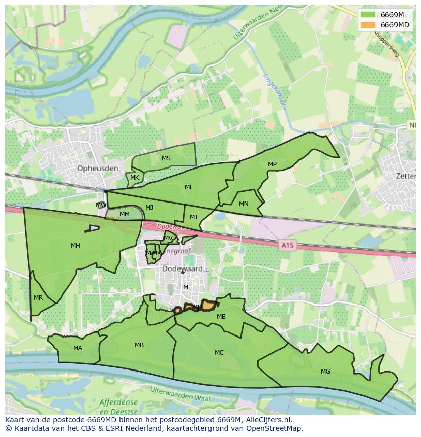 Afbeelding van het postcodegebied 6669 MD op de kaart.