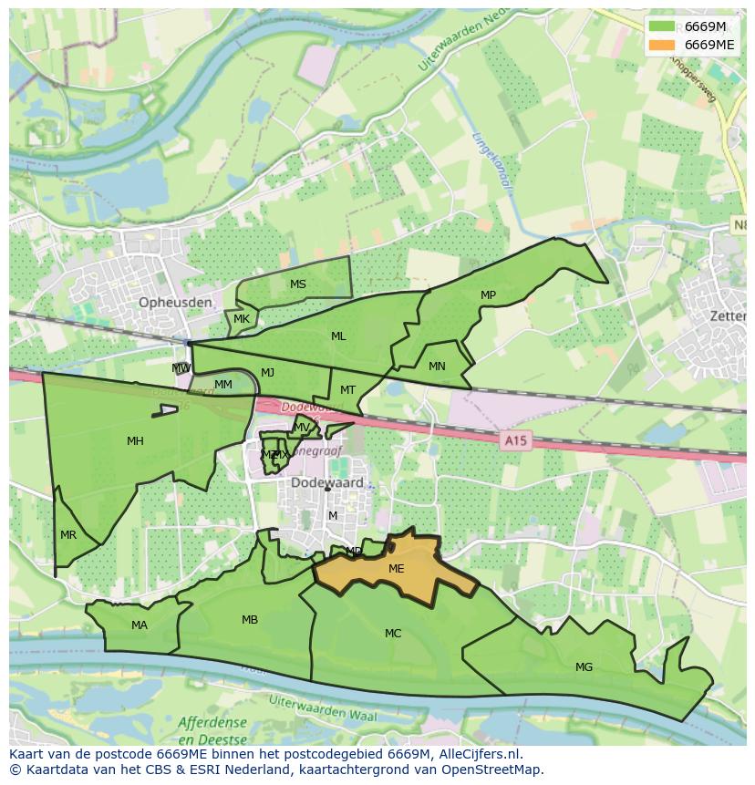 Afbeelding van het postcodegebied 6669 ME op de kaart.